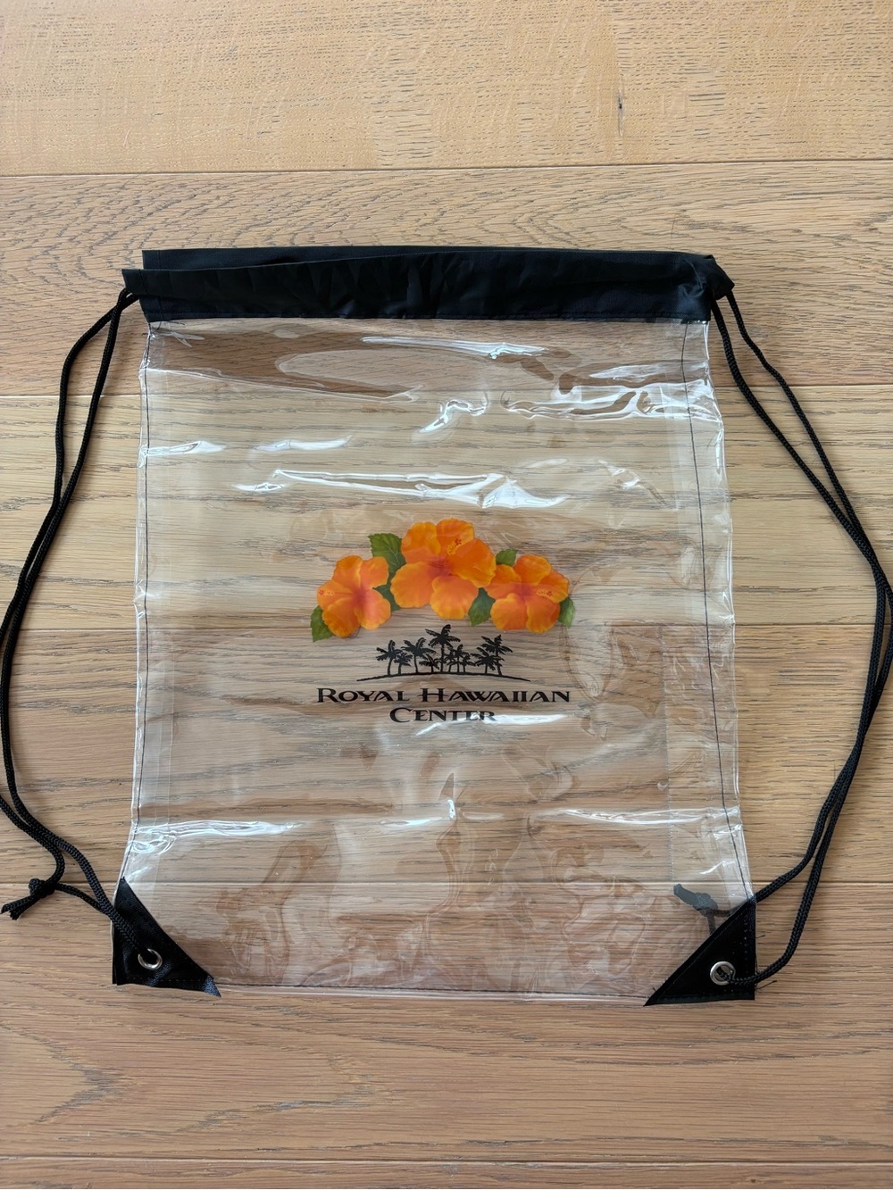 Royal Hawaiian Center Clear Drawstring Backpack with Orange Hibiscus